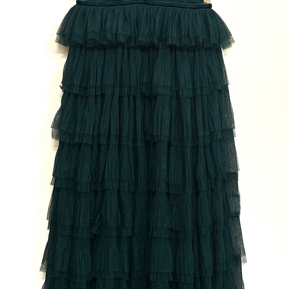 NWT SAU LEE Sabrina Tulle Ruffle Gown in Emerald Green Size 10 - Picture 9 of 16